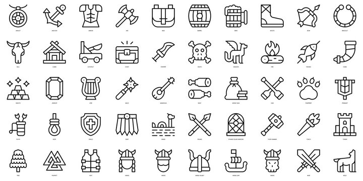 Set of thin line viking Icons. Vector illustration