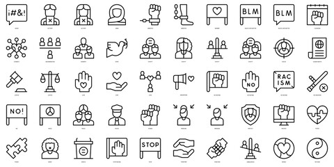 Set of thin line no racism Icons. Vector illustration