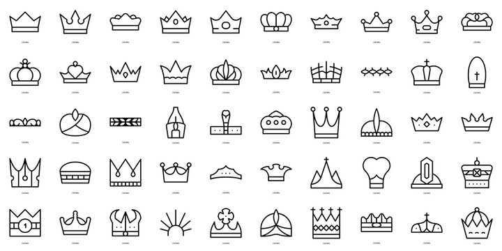 Set of thin line crowns Icons. Vector illustration