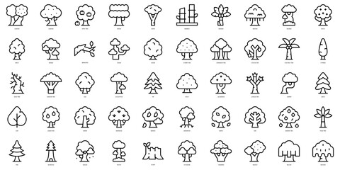 Set of thin line trees Icons. Vector illustration