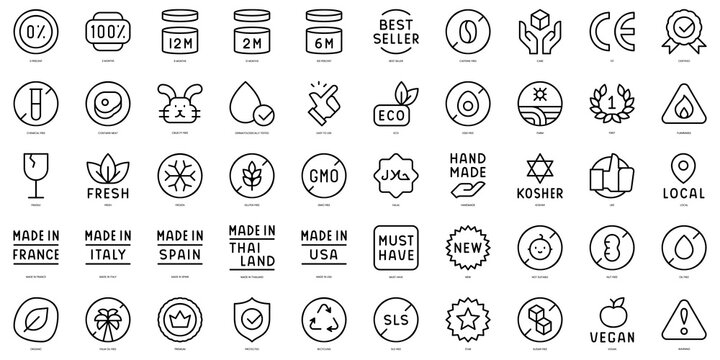 Set of thin line product labels Icons. Vector illustration