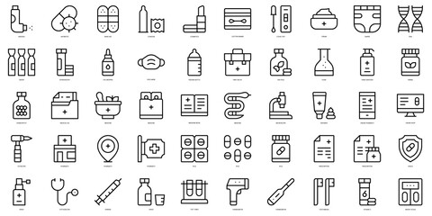 Set of thin line pharmacy Icons. Vector illustration