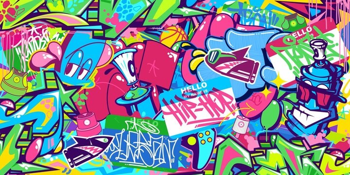Abstract Urban Graffiti Style Sticker Bombing With Some Street Art Lettering Vector Illustration Background