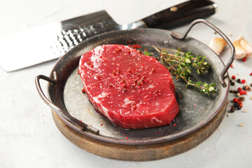 fresh raw beef steak black angus isolated on white background, top view