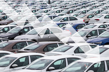 The concept of a decline in car production or prices. Manufacturing crisis or recession crisis in...