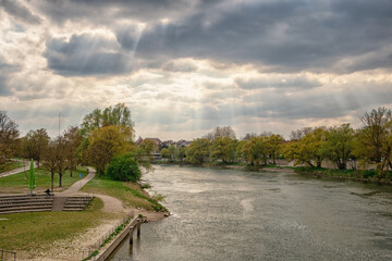 beautiful blue sky with clouds, summer view of Ingolstadt, Bavaria	