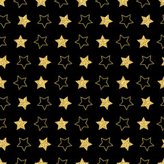 Golden star on black background seamless pattern for chic design
