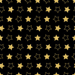 Golden star on black background seamless pattern for chic design