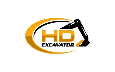Illustration vector graphic of excavator construction, excavator earthworks, and heavy equipment logo design template - obrazy, fototapety, plakaty