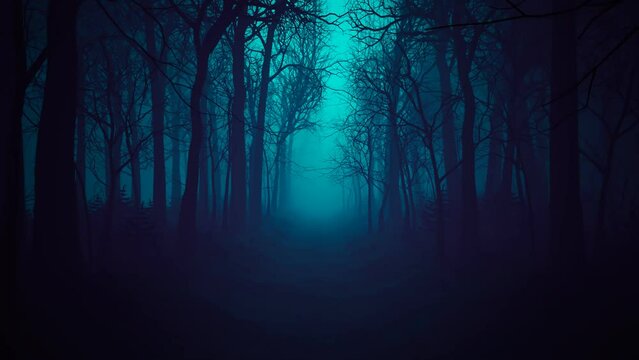 Spooky forest with seamless looping animation of the ultraviolet neon portal.