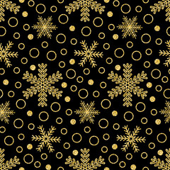 Golden seamless pattern with mandala snowflake shiny shining gold color background