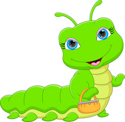 cute caterpillar cartoon holding bag