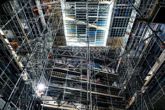 Low angle view of scaffolding at construction site