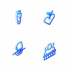 Set Isometric line Heart, Carrot, Massage and Sauna and spa procedures icon. Vector
