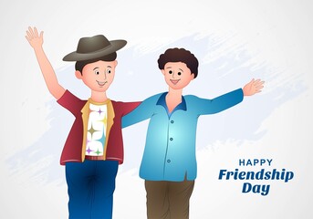 Happy friendship day greeting card with two kids child friends illustration design