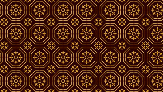 Abstract, background animation scrolling right black brown and white mandala. Geometric gold patterns on black background.Modern stylish texture. Decoration of Wallpapers posters and brochures