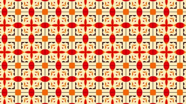 Motion video of square red white and yellow pattern video.2D Abstract cubes loop. Video game isometric geometric mosaic waves pattern.