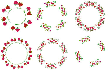 An ornament made of multicolored strawberries. Strawberry round pattern. For dishes.