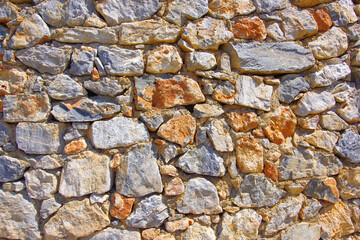 Photo of a stone wall with gray stones.