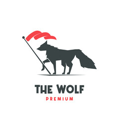 Simple illustration logo of a wolf with a flag