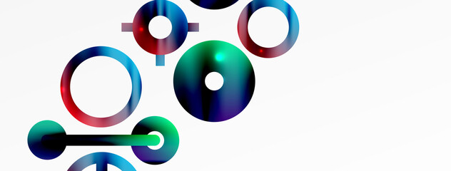 Minimal geometric abstract background. Shiny and glossy circle, line and round shapes design. Trendy techno business template for wallpaper, banner, background or landing