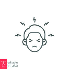 Monkeypox virus symptoms icon. Headache. Simple outline style symbol. Thin line vector illustration isolated on white background. Editable stroke EPS 10.