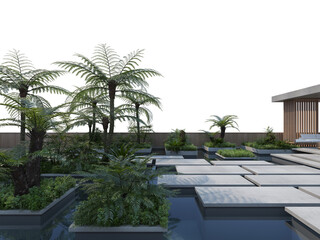 Tropical Plants and Trees Landscaping in concrete on a white background