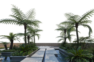 Fototapeta na wymiar Tropical Plants and Trees Landscaping in concrete on a white background