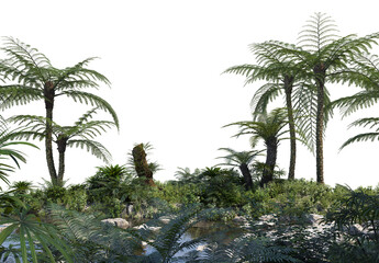Fototapeta na wymiar Tropical plants and trees beside streams On a white background
