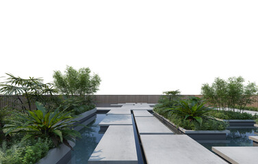 Tropical Plants and Trees Landscaping in concrete on a white background