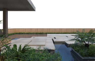 Tropical Plants and Trees Landscaping in concrete on a white background