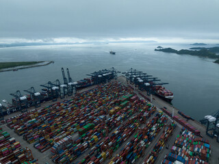 Aerial view of Yantian port in shenzhen city, China