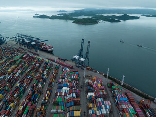 Aerial view of Yantian port in shenzhen city, China