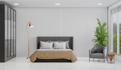 bedroom white and decoration - wall. 3D rendering.