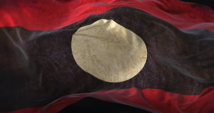 Old Laos Flag waving at wind. Loop
