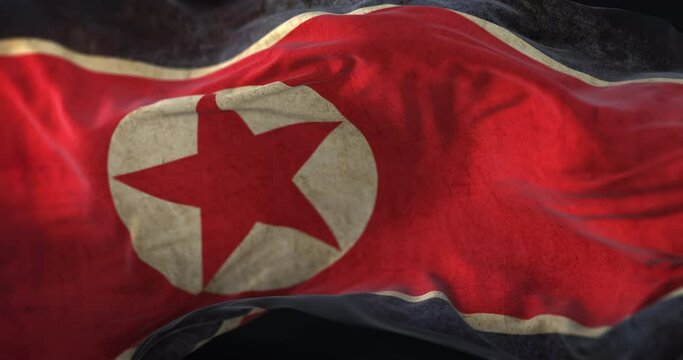 Old North Korea Flag waving at wind. Loop