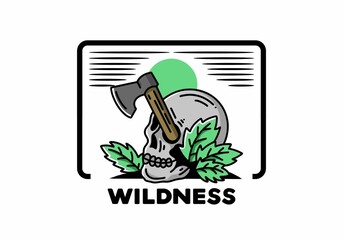 an ax stuck in the skull illustration design