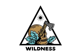 an ax stuck in the skull illustration design