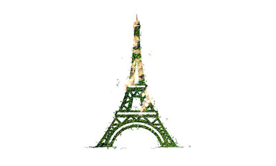 Eiffel tower. Happy bastille day 14 July. Eco Eiffel tower, Ecology concept. Save green, Save France. 3d rendering