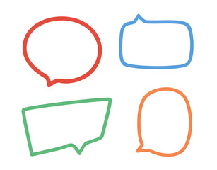 Set of hand drawn think and talk speech bubbles. Freehand art. Colored illustration