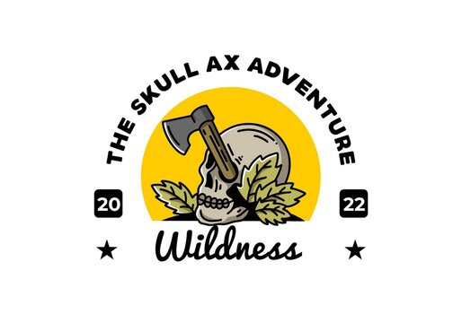 an ax stuck in the skull illustration design