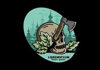 an ax stuck in the skull illustration design