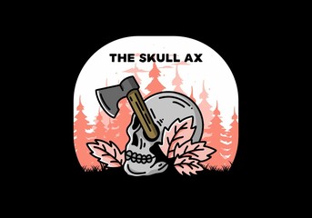 an ax stuck in the skull illustration design