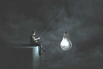 illustration of man fishing new ideas, business creativity surreal concept © fran_kie