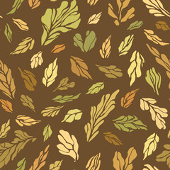 Hand drawn imprints of leaves. Vintage floral seamless pattern. Autumn vector background for wrapping, fabric, scrapbooking or wallpaper.