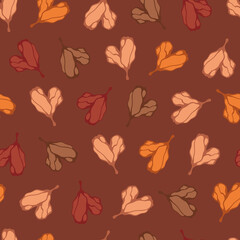 Bright autumn leaves. Regular fall seamless pattern. Brown vector background for wrapping, fabric, scrapbooking or wallpaper.