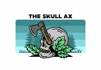 an ax stuck in the skull illustration design