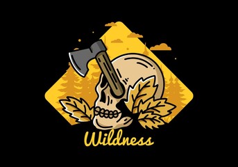 an ax stuck in the skull illustration design