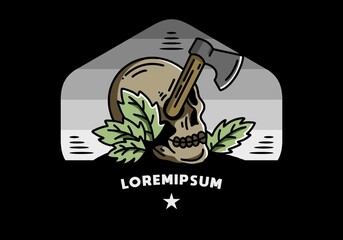 an ax stuck in the skull illustration design