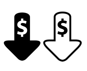 Simple Vector Set 2 Illustration Symbol, Crisis, Down Arrow and Dollar